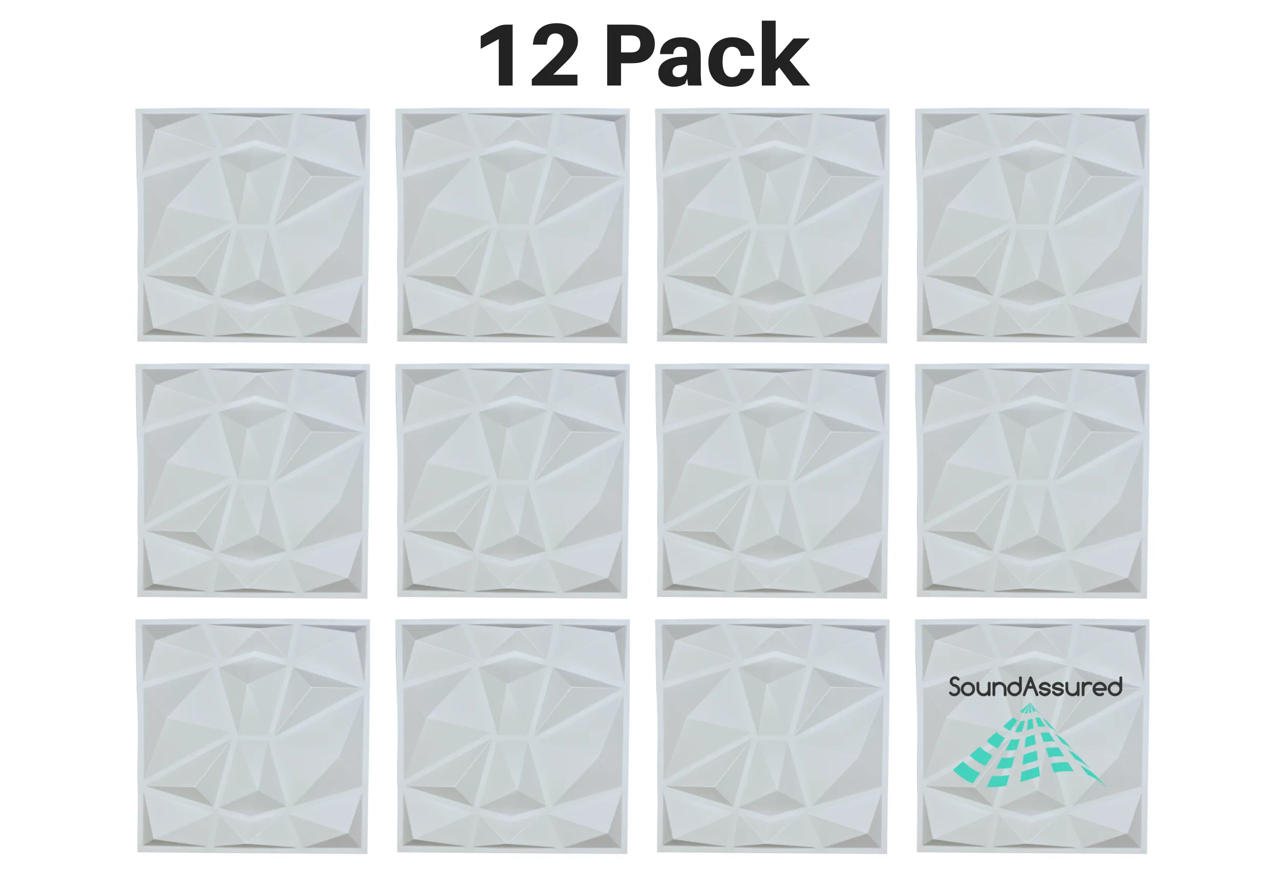 12 Pack - PVC Geometric 3D Wall Panel For Sound Diffusion - Modern 3D Design For Walls And Ceilings