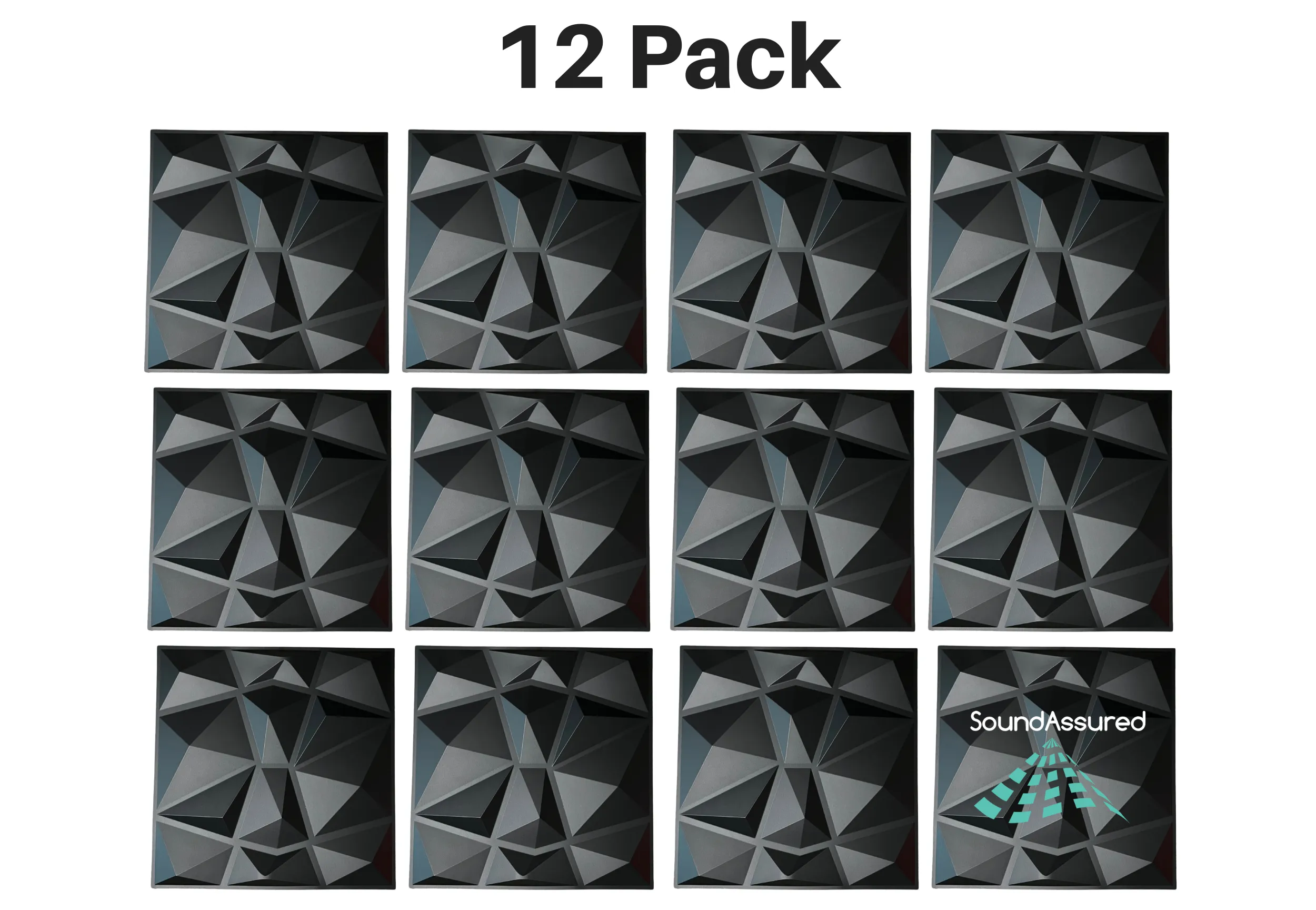12 Pack - PVC Geometric 3D Wall Panel For Sound Diffusion - Modern 3D Design For Walls And Ceilings
