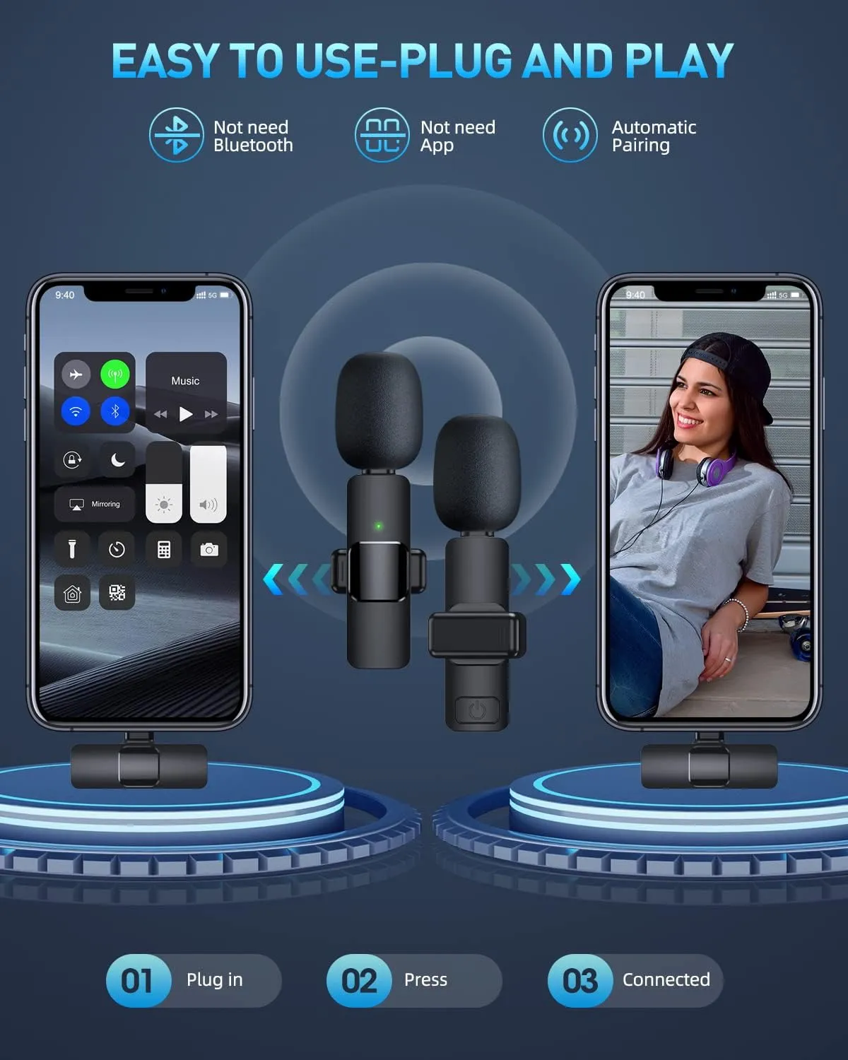 2Pack USB C Wireless Microphone for Android Phone Laptop