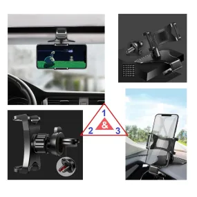 3 in 1 Car GPS Smartphone Holder: Dashboard / Visor Clamp   AC Grid Clip for BLU Studio 2 - Black