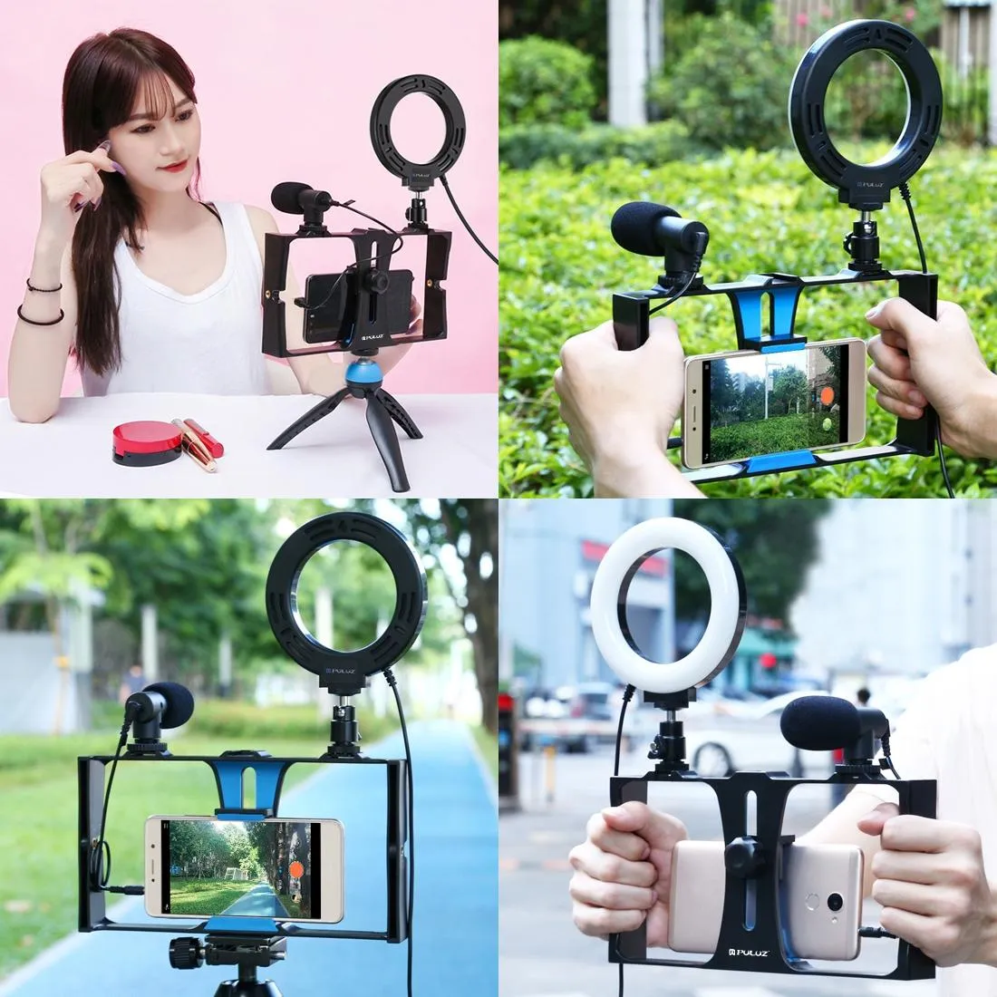 3-In-1 Vlogging Kit With Smartphone Rig Microphone And Led Ring Light