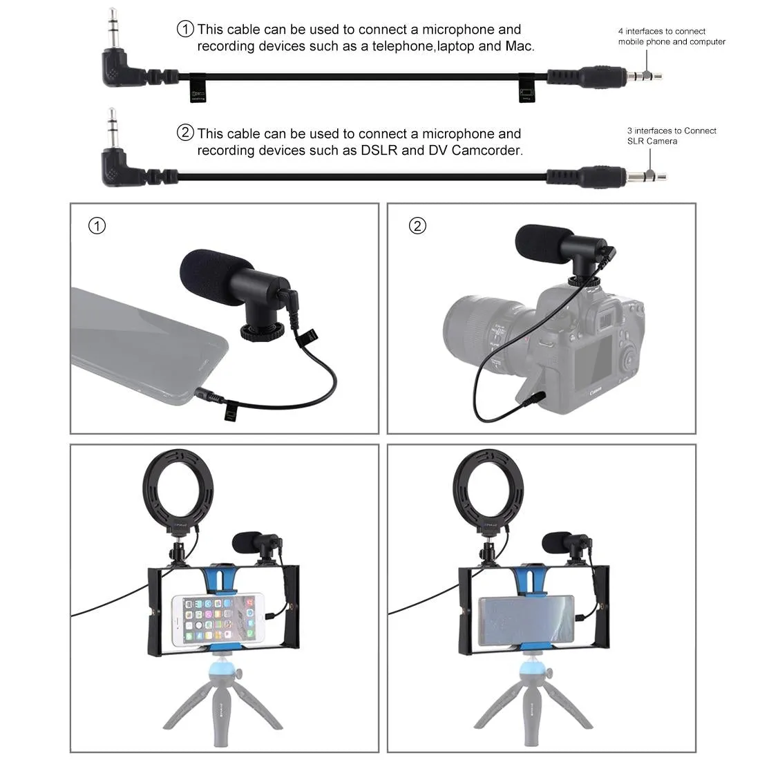 3-In-1 Vlogging Kit With Smartphone Rig Microphone And Led Ring Light
