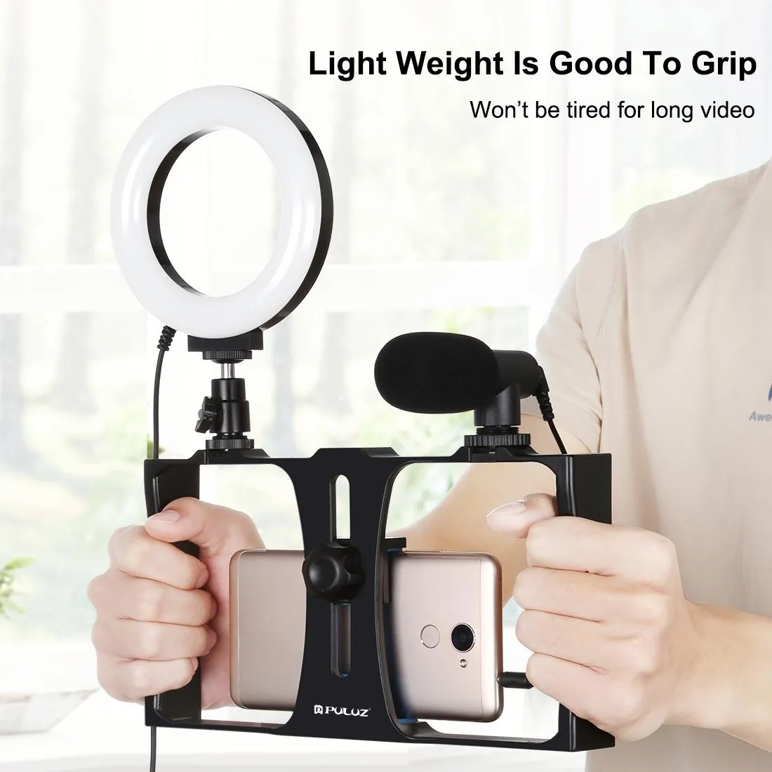 3-In-1 Vlogging Kit With Smartphone Rig Microphone And Led Ring Light