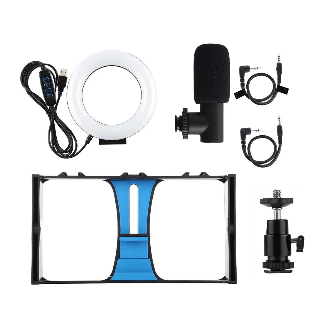 3-In-1 Vlogging Kit With Smartphone Rig Microphone And Led Ring Light