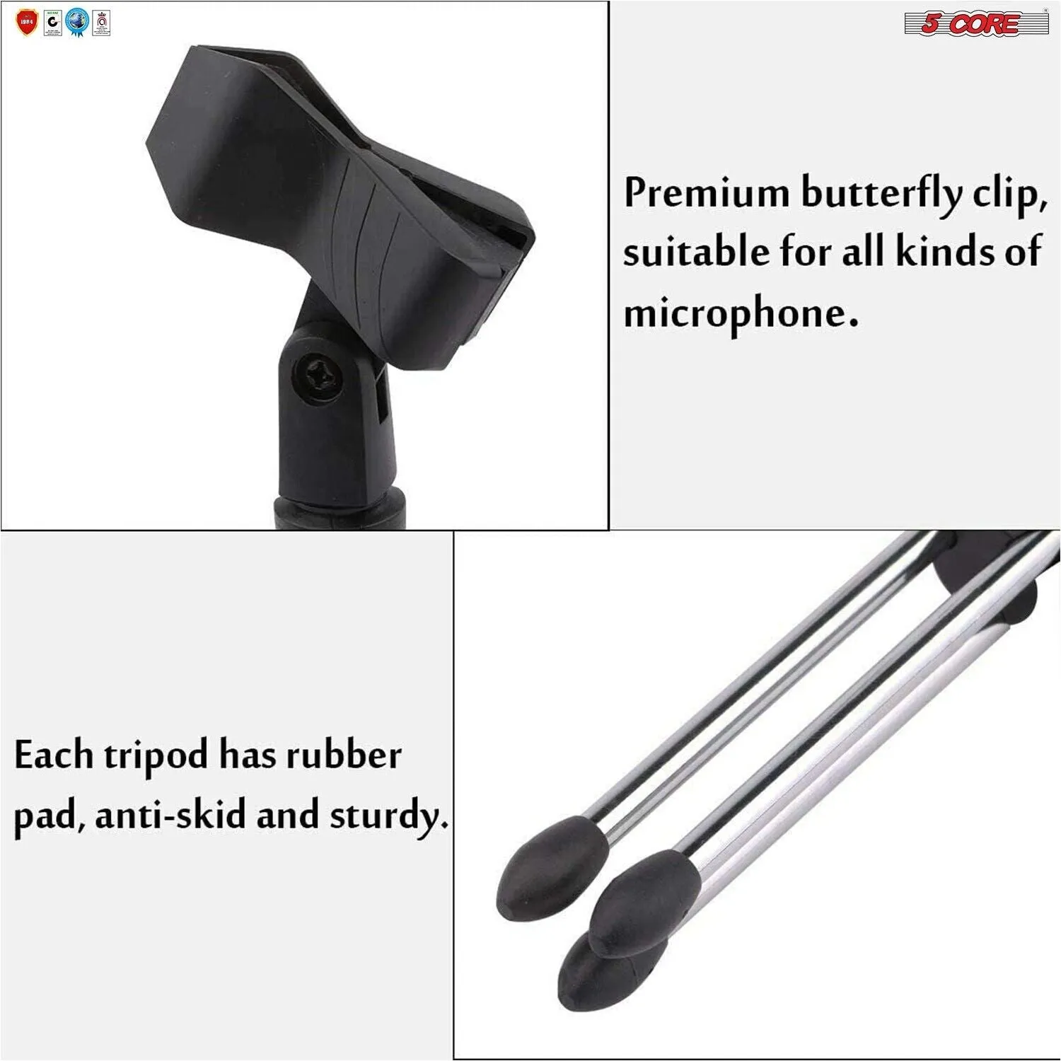 5 Core 2Pcs Adjustable Desktop Microphone Stand Mini Tripod Tabletop