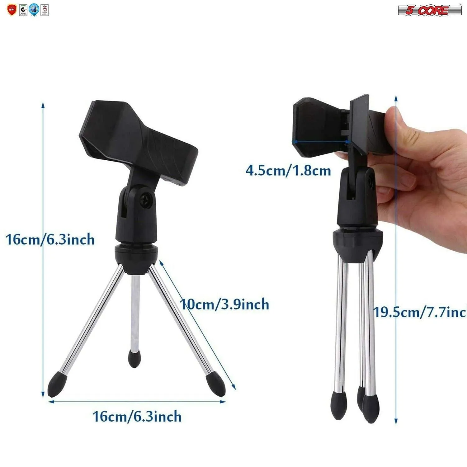 5 Core 2Pcs Adjustable Desktop Microphone Stand Mini Tripod Tabletop