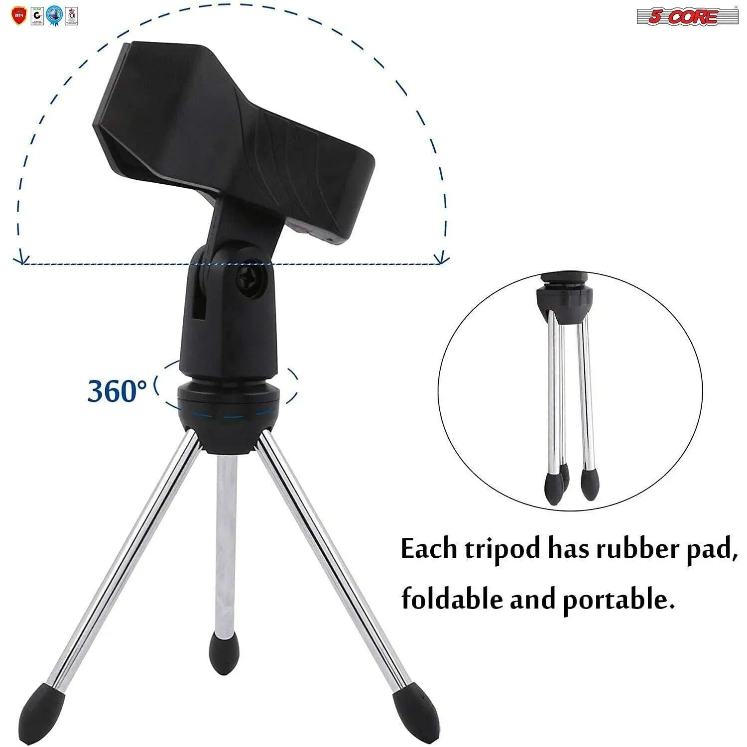 5 Core 2Pcs Adjustable Desktop Microphone Stand Mini Tripod Tabletop