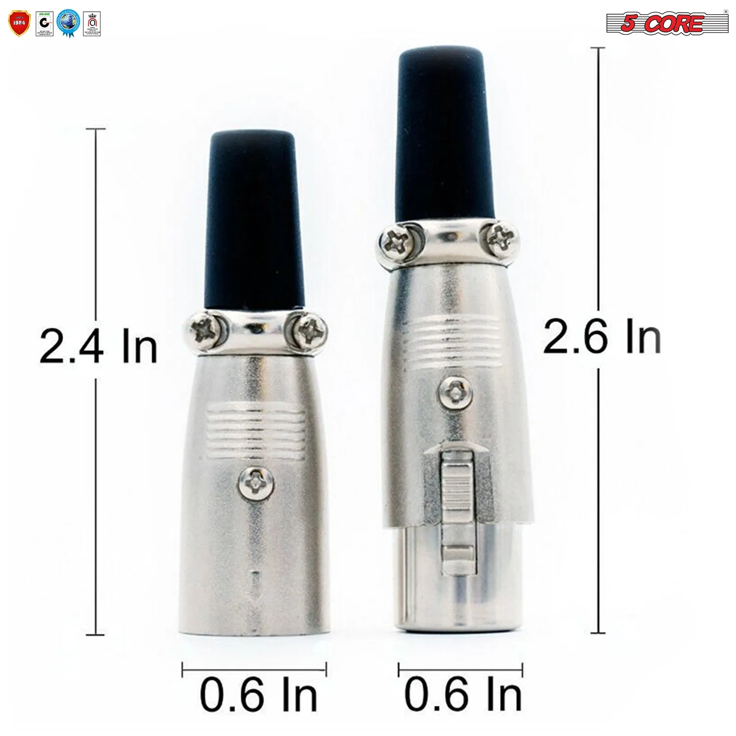 5 Core 3 Pin XLR Male Female Microphone Audio Cable Connector 2 pieces
