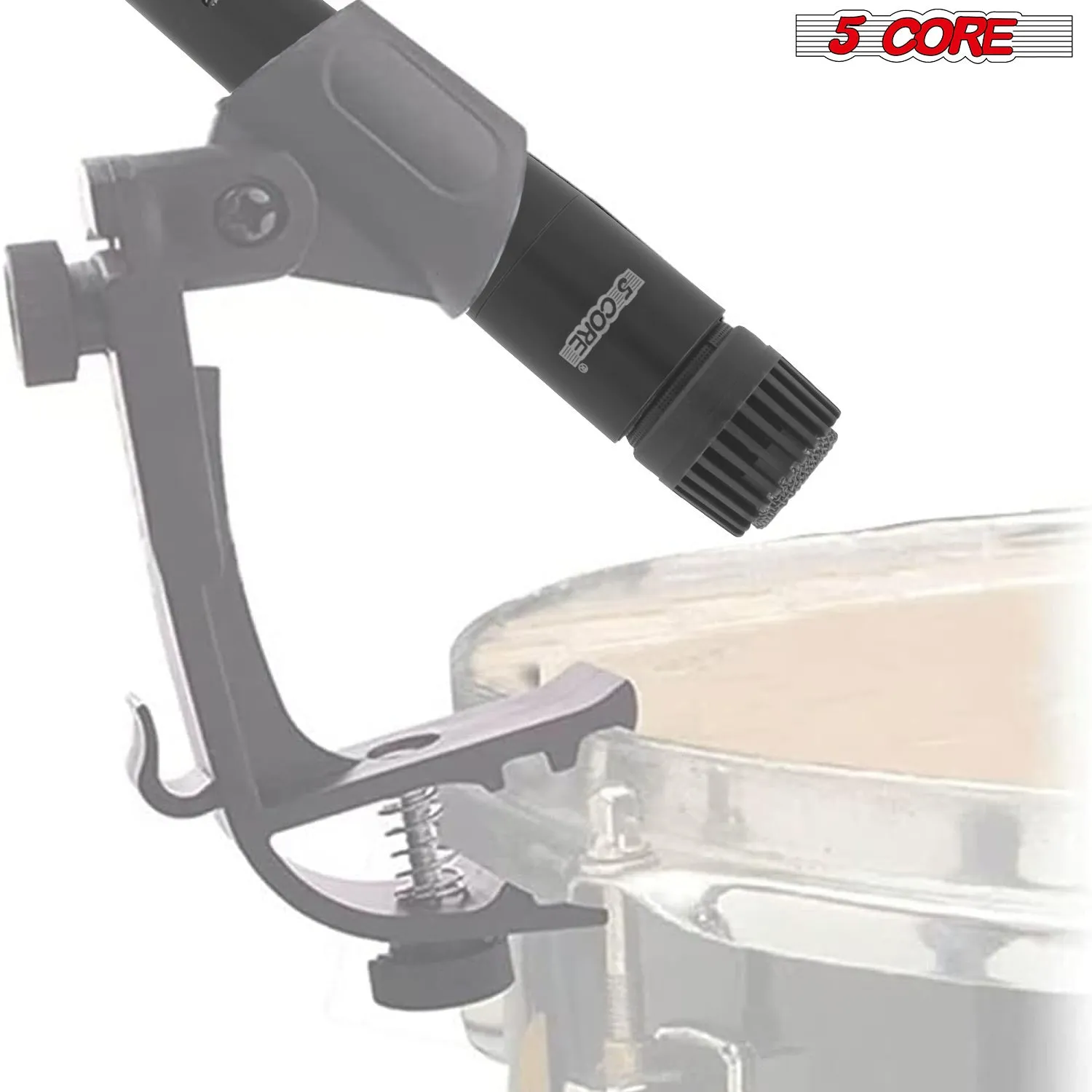 5 Core Drum Microphone Kit 9 Piece Full Metal Dynamic Wired Drums Mic Set for Drummers w Kick Bass Tom Snare   Carrying Silver Case Sponge Thread Holder for Vocal & Other Instrument - DM 9RND