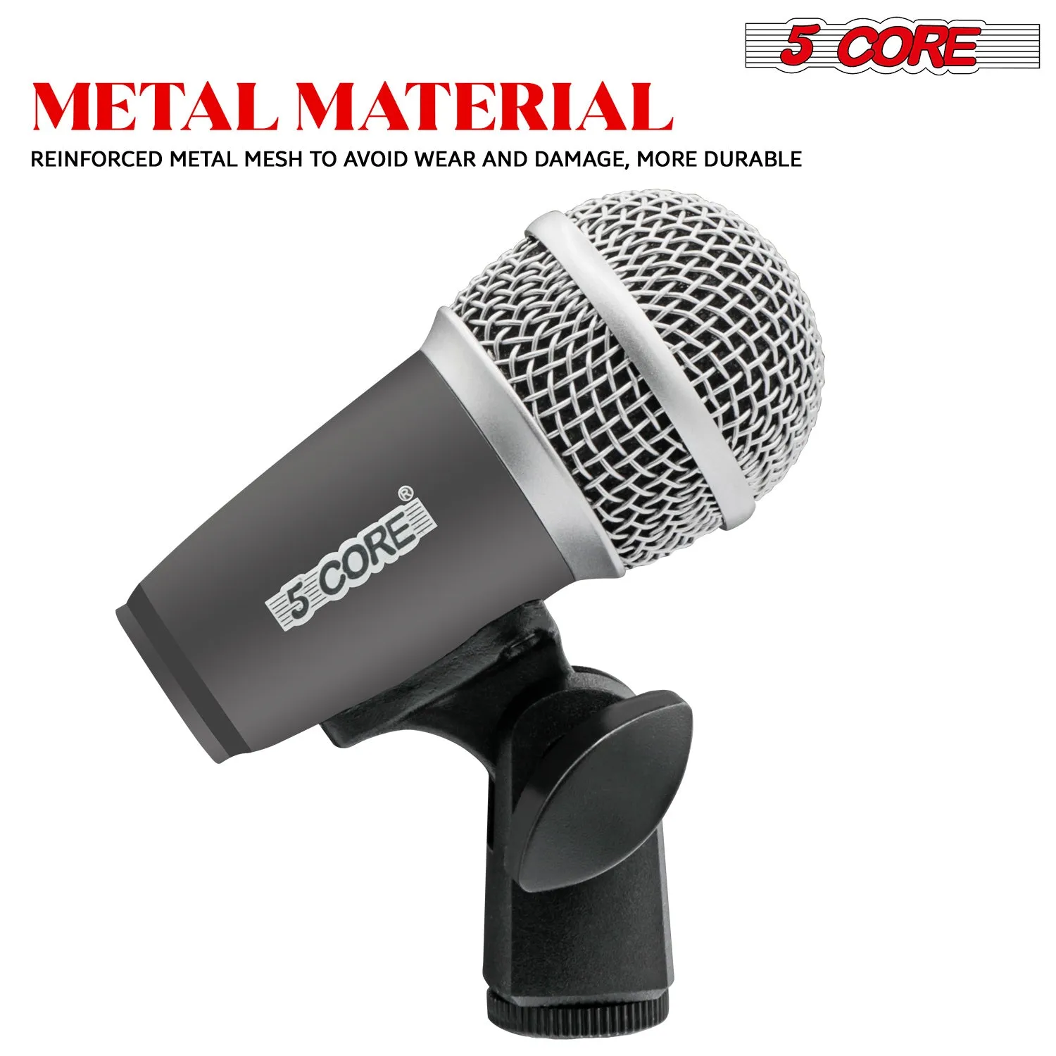 5 Core Drum Microphone Kit 9 Piece Full Metal Dynamic Wired Drums Mic Set for Drummers w Kick Bass Tom Snare   Carrying Silver Case Sponge Thread Holder for Vocal & Other Instrument - DM 9RND
