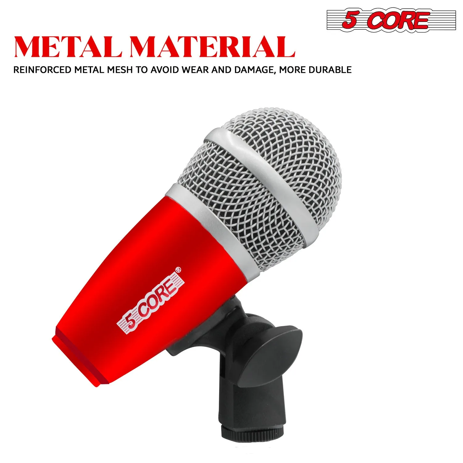 5 Core Drum Microphone Kit 9 Piece Full Metal Dynamic Wired Drums Mic Set for Drummers w Kick Bass Tom Snare   Carrying Silver Case Sponge Thread Holder for Vocal & Other Instrument - DM 9RND
