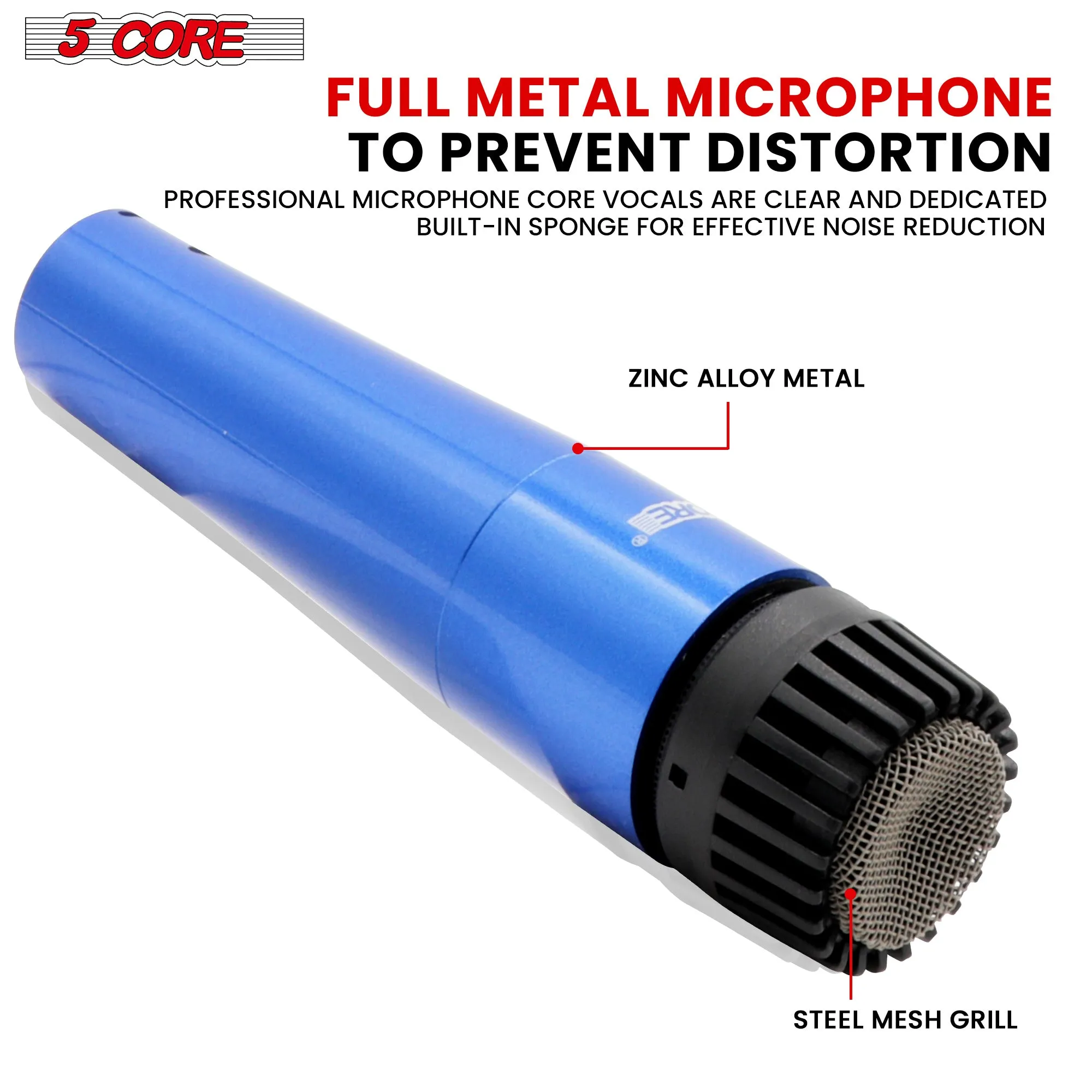 5 Core Drum Microphone Kit 9 Piece Full Metal Dynamic Wired Drums Mic Set for Drummers w Kick Bass Tom Snare   Carrying Silver Case Sponge Thread Holder for Vocal & Other Instrument - DM 9RND
