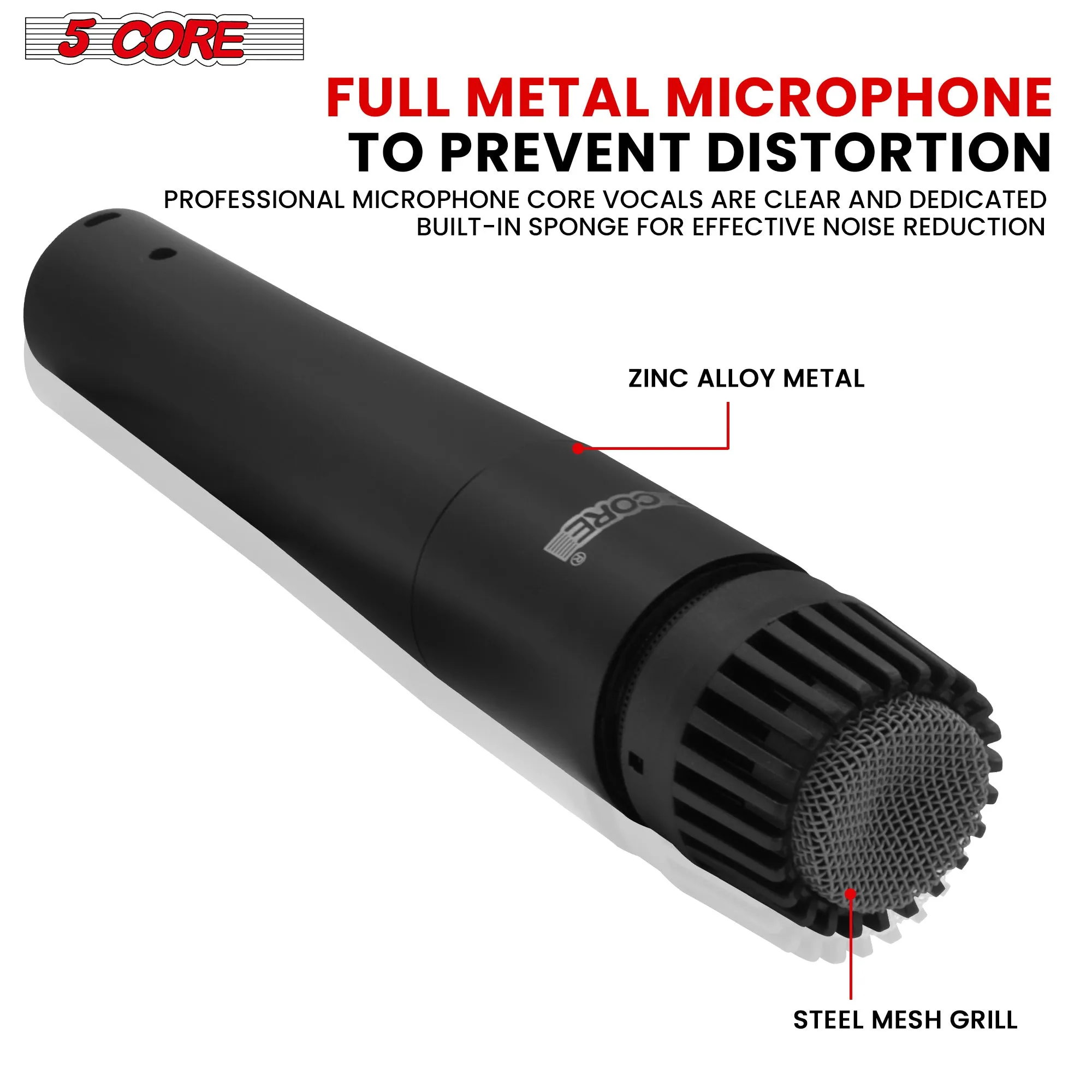 5 Core Drum Microphone Kit 9 Piece Full Metal Dynamic Wired Drums Mic Set for Drummers w Kick Bass Tom Snare   Carrying Silver Case Sponge Thread Holder for Vocal & Other Instrument - DM 9RND