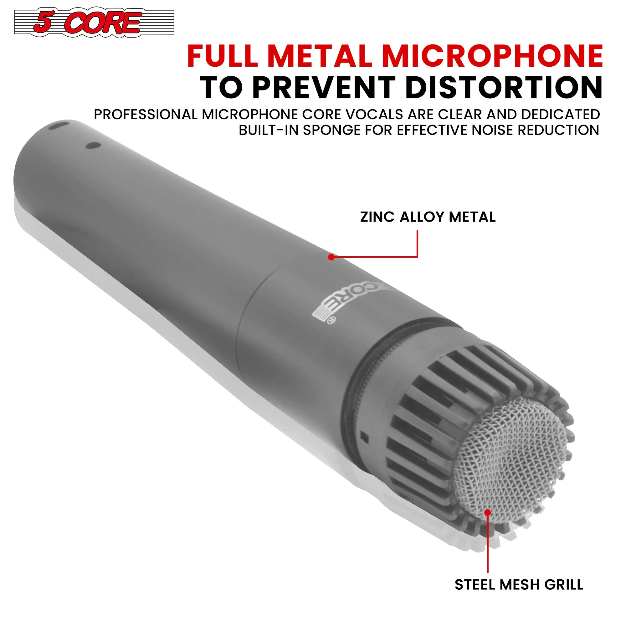 5 Core Drum Microphone Kit 9 Piece Full Metal Dynamic Wired Drums Mic Set for Drummers w Kick Bass Tom Snare   Carrying Silver Case Sponge Thread Holder for Vocal & Other Instrument - DM 9RND