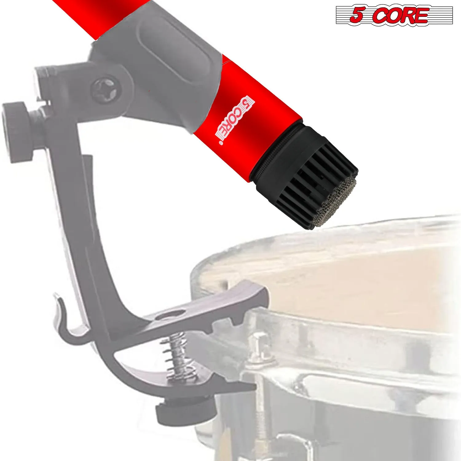 5 Core Drum Microphone Kit 9 Piece Full Metal Dynamic Wired Drums Mic Set for Drummers w Kick Bass Tom Snare   Carrying Silver Case Sponge Thread Holder for Vocal & Other Instrument - DM 9RND