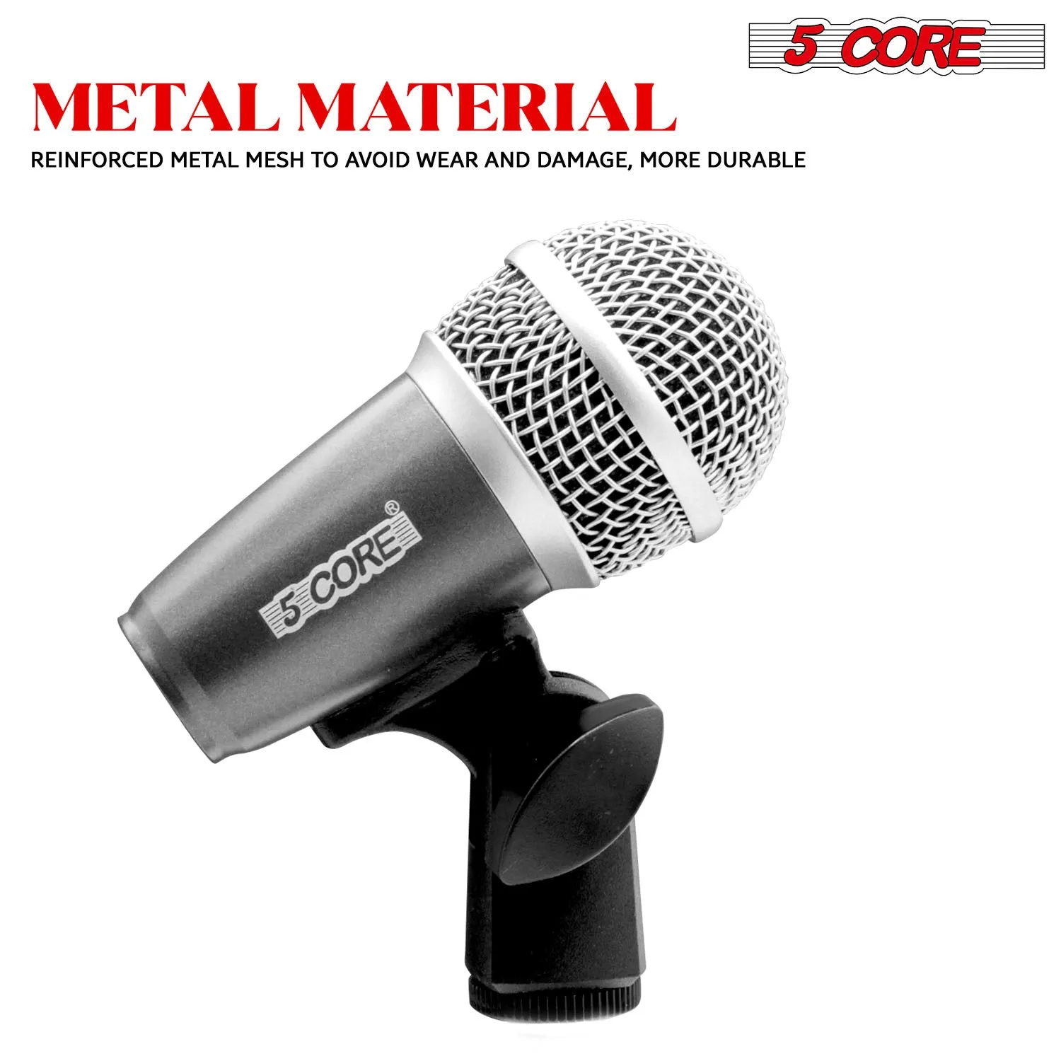 5 Core Drum Microphone Kit 9 Piece Full Metal Dynamic Wired Drums Mic Set for Drummers w Kick Bass Tom Snare   Carrying Silver Case Sponge Thread Holder for Vocal & Other Instrument - DM 9RND