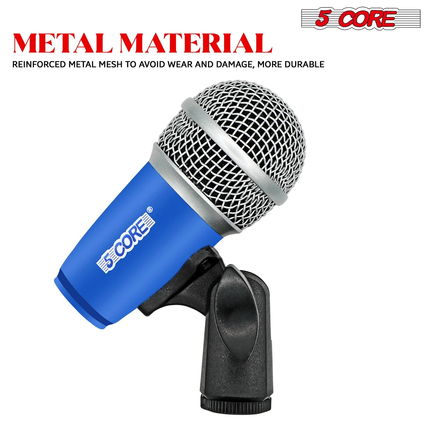 5 Core Drum Microphone Kit 9 Piece Full Metal Dynamic Wired Drums Mic Set for Drummers w Kick Bass Tom Snare   Carrying Silver Case Sponge Thread Holder for Vocal & Other Instrument - DM 9RND