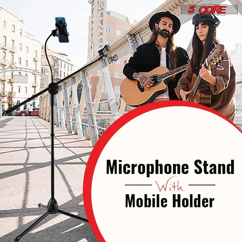 5 Core Mic Stand with Tablet and Phone Holder – Adjustable Gooseneck