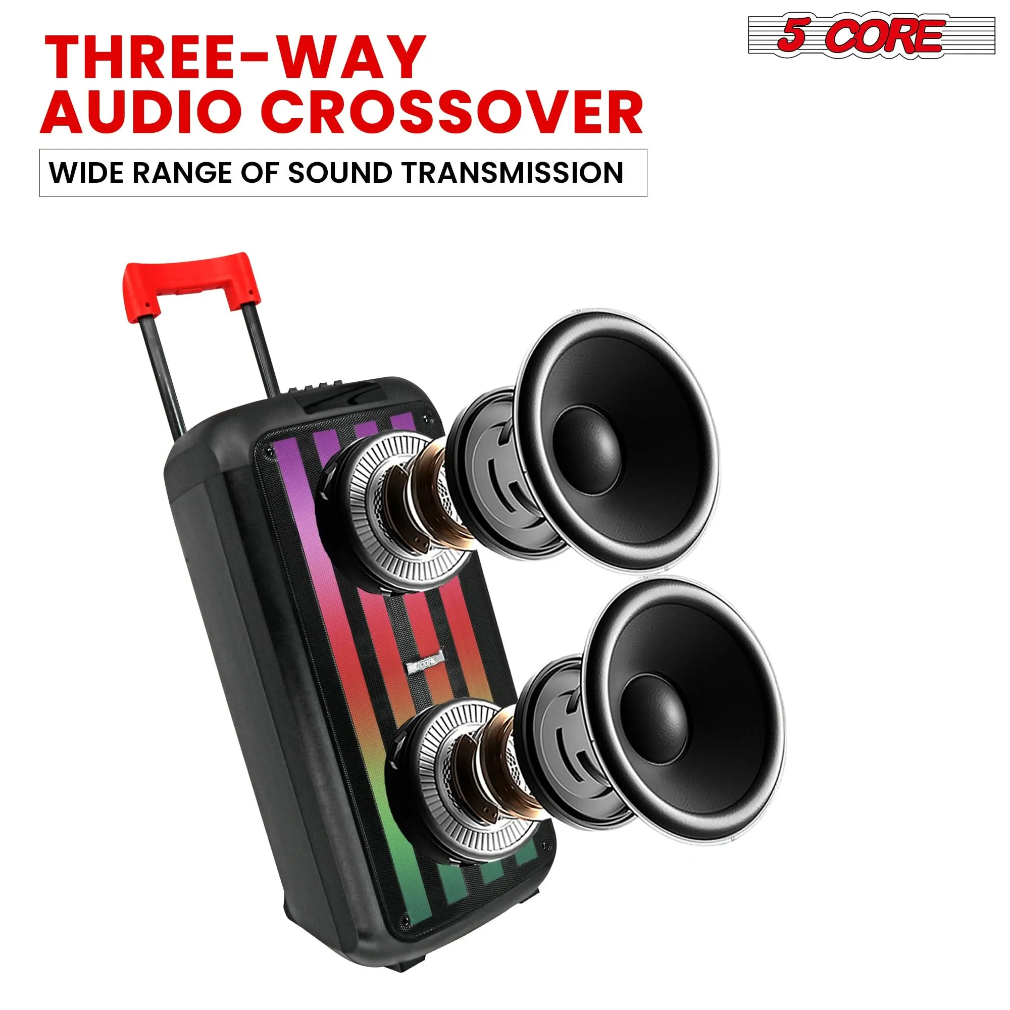 5Core Bluetooth Party Speaker 10 inch PA RGB Partybox Karaoke Machine   2 Wireless Mic