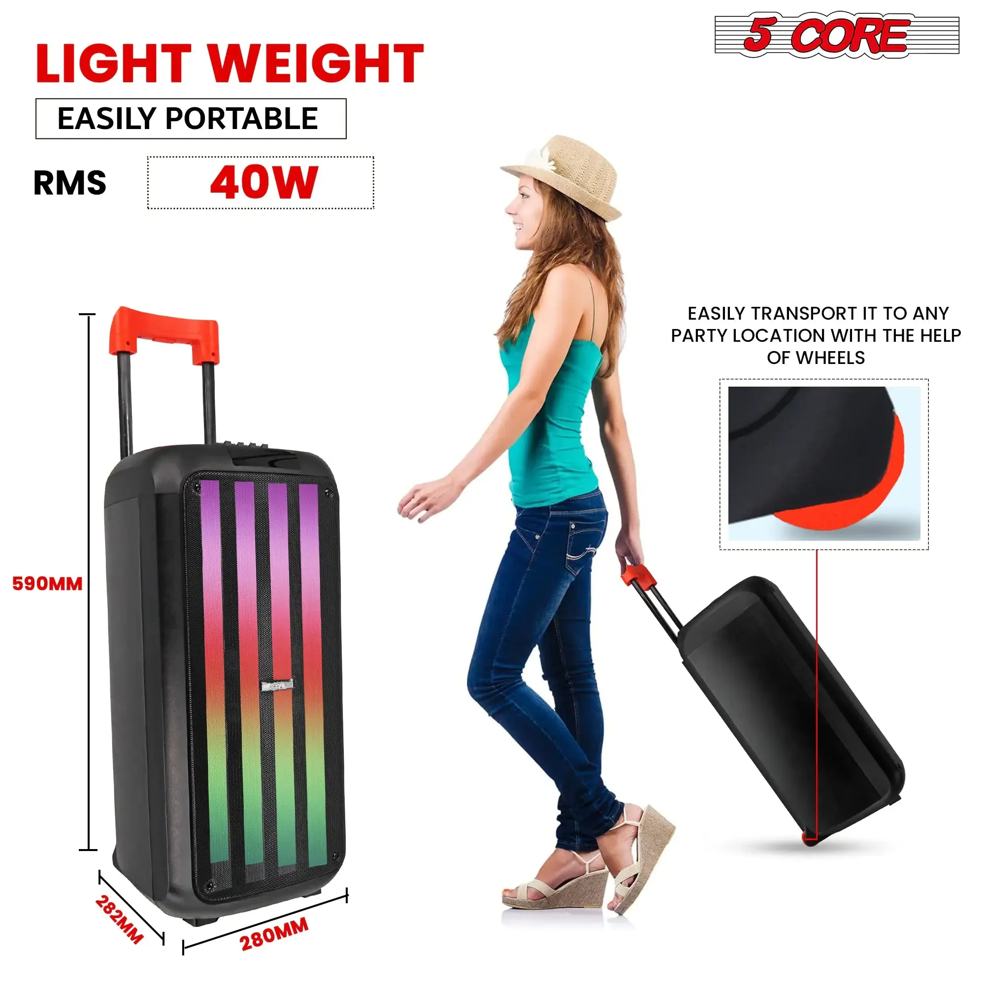 5Core Bluetooth Party Speaker 8 inch PA RGB Partybox Karaoke Machine   2 Wireless Mic