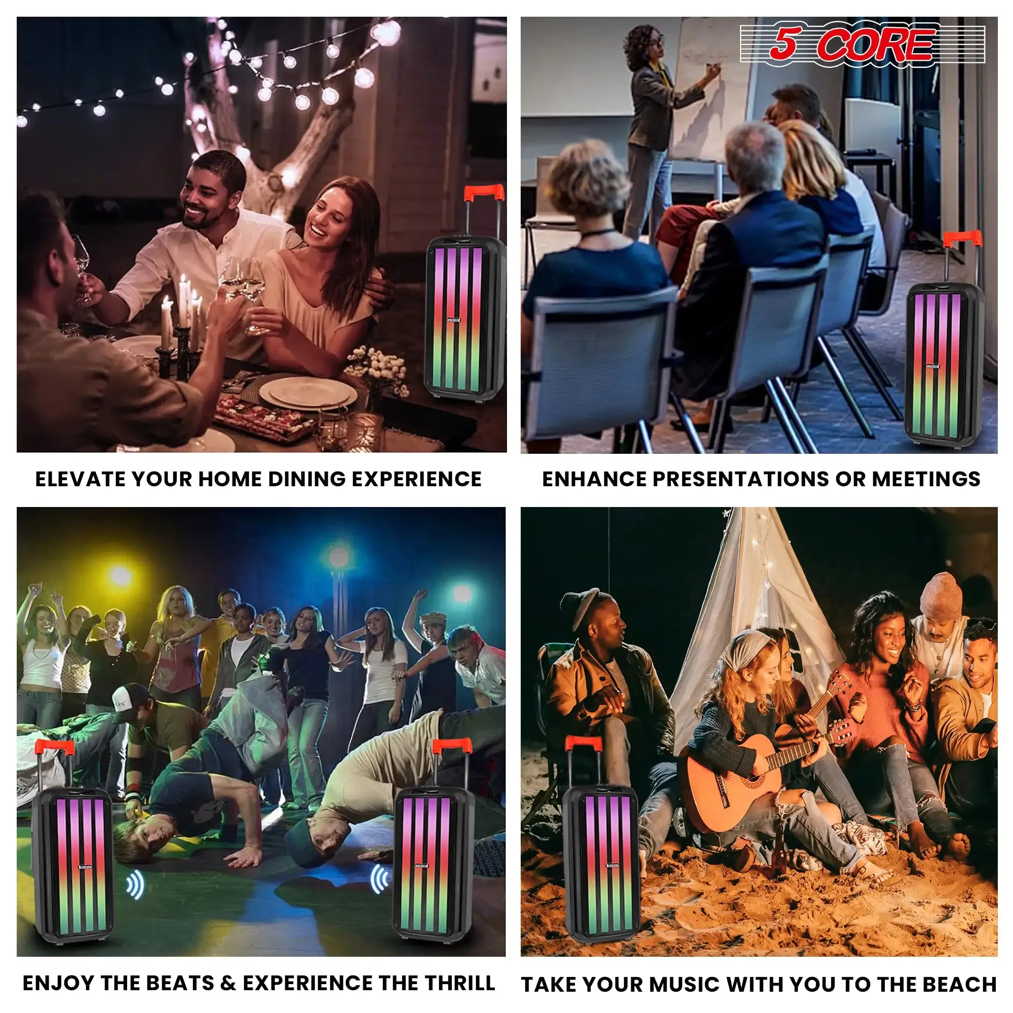5Core Bluetooth Party Speaker 8 inch PA RGB Partybox Karaoke Machine   2 Wireless Mic