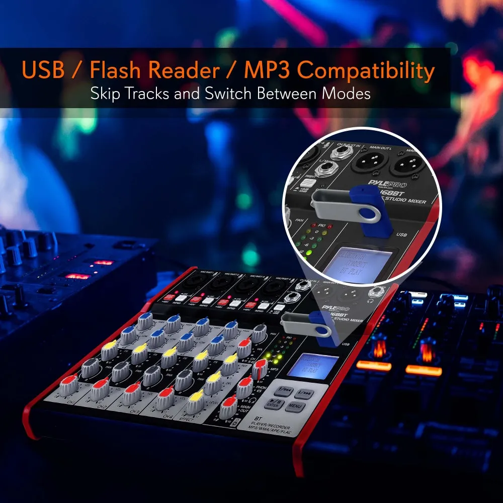 6-Ch. Bluetooth Studio Mixer - Pro Audio Digital Dj Audio Mixer Console ( 48V Phantom Power)