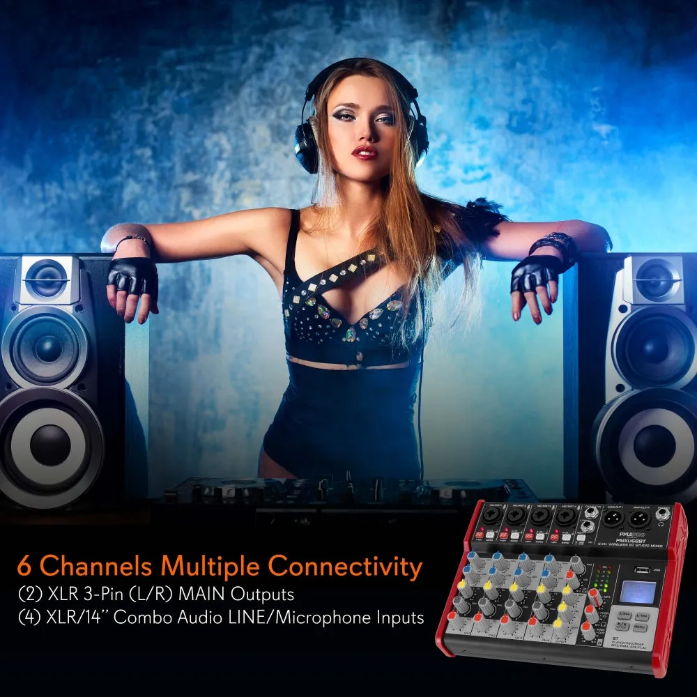 6-Ch. Bluetooth Studio Mixer - Pro Audio Digital Dj Audio Mixer Console ( 48V Phantom Power)