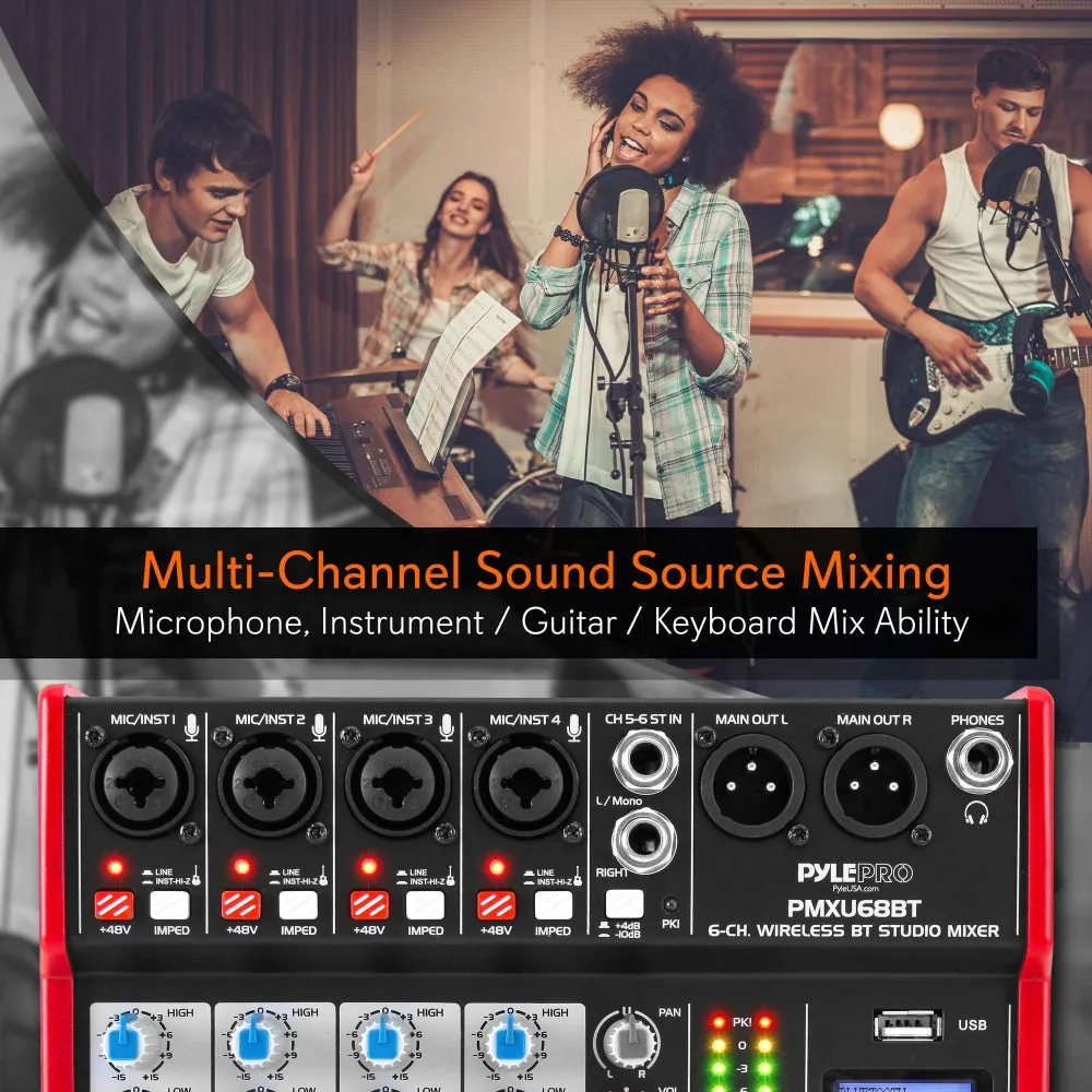 6-Ch. Bluetooth Studio Mixer - Pro Audio Digital Dj Audio Mixer Console ( 48V Phantom Power)