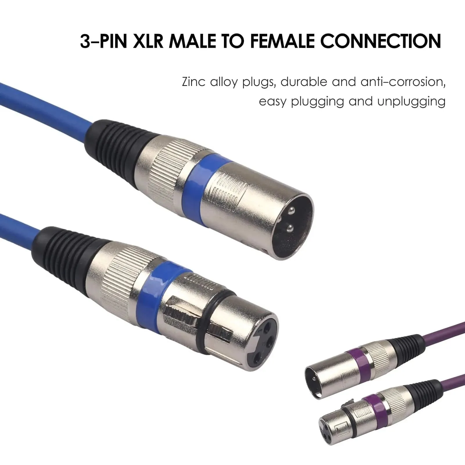 6pcs 1.5M/5ft XLR Cable DMX Stage Light Cable 3-Pin XLR Male to Female Plug Black PVC Jack for Microphone Mixer