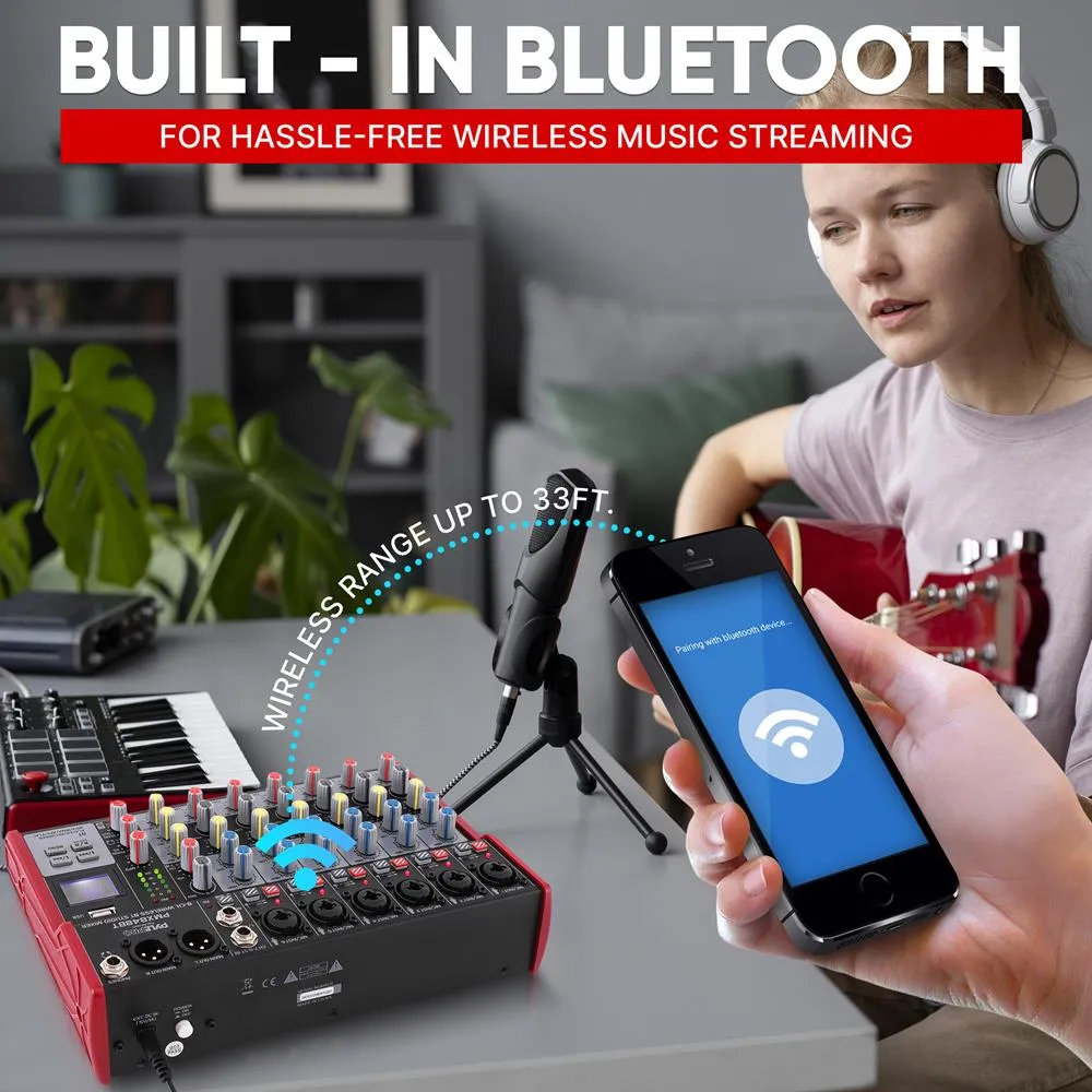8-Ch. Bluetooth Studio Mixer - Pro Audio Digital Dj Audio Mixer Console ( 48V Phantom Power)