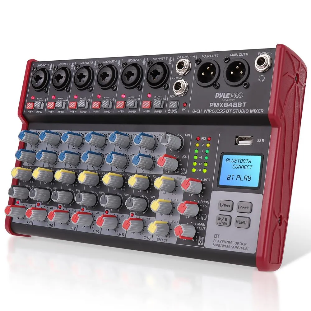8-Ch. Bluetooth Studio Mixer - Pro Audio Digital Dj Audio Mixer Console ( 48V Phantom Power)