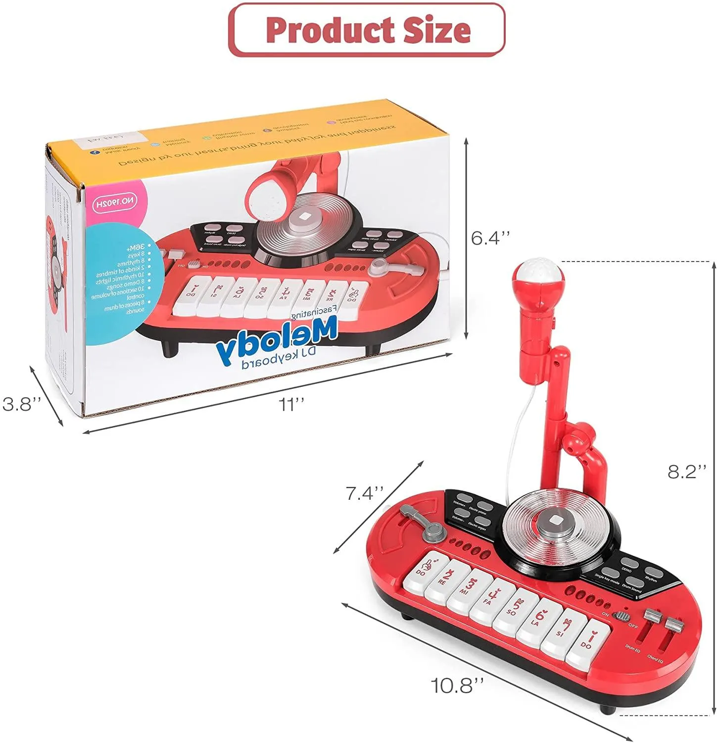 8 Keys Piano Toy Keyboard for Baby & Toddlers with DJ & Microphone, Educational Musical Instruments, Red