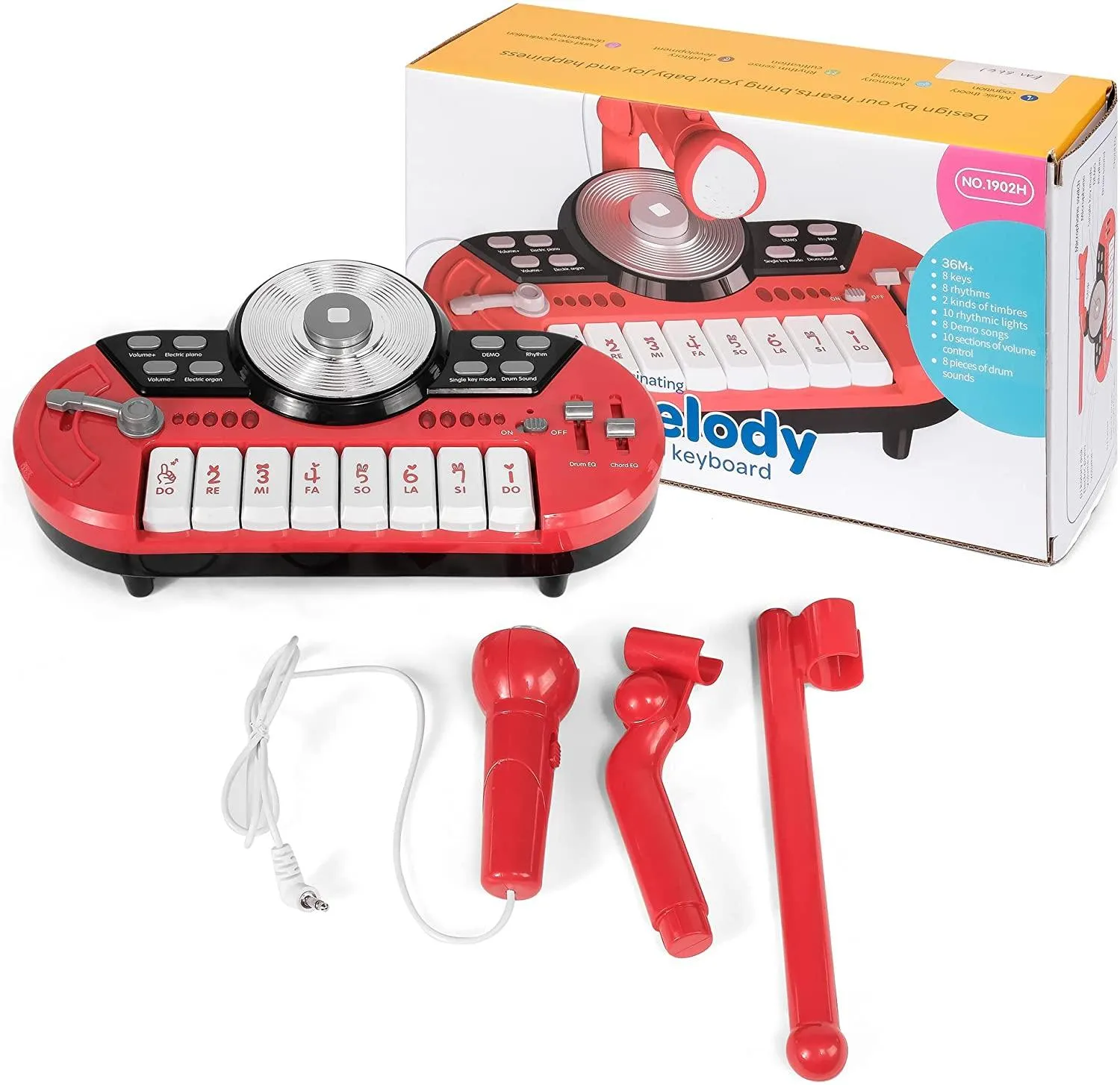 8 Keys Piano Toy Keyboard for Baby & Toddlers with DJ & Microphone, Educational Musical Instruments, Red