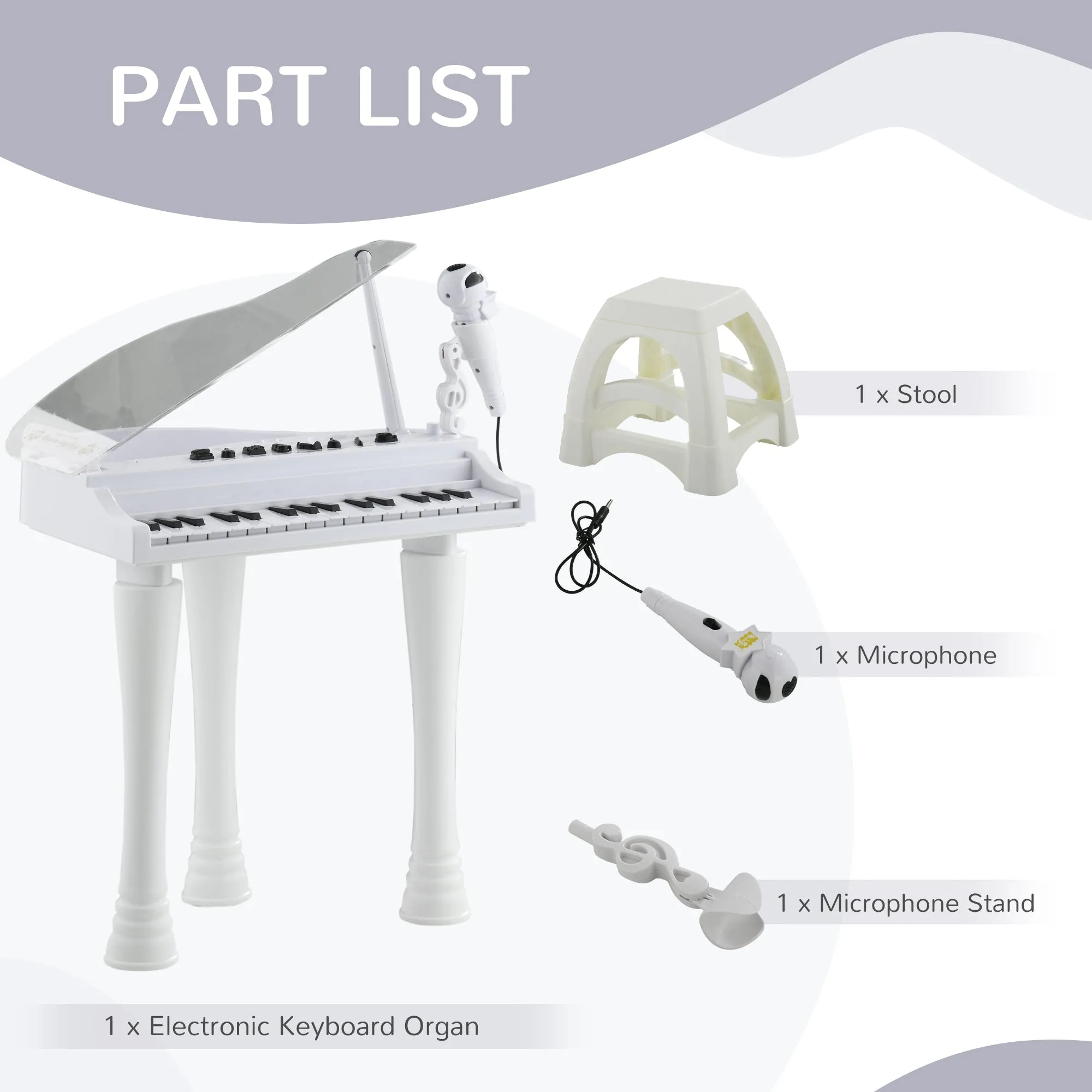 AIYAPLAY 32 Keys Kids Piano Keyboard with Stool, Lights, Microphone, White