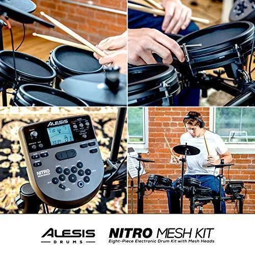 Alesis Drums Nitro Mesh Kit - Eight Piece All Mesh Electronic Drum Kit With Super Solid Aluminum Rack, 385 Sounds, 60 Play Along Tracks, Connection Cables, Drum Sticks & Drum Key Included