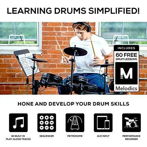 Alesis Drums Nitro Mesh Kit - Eight Piece All Mesh Electronic Drum Kit With Super Solid Aluminum Rack, 385 Sounds, 60 Play Along Tracks, Connection Cables, Drum Sticks & Drum Key Included
