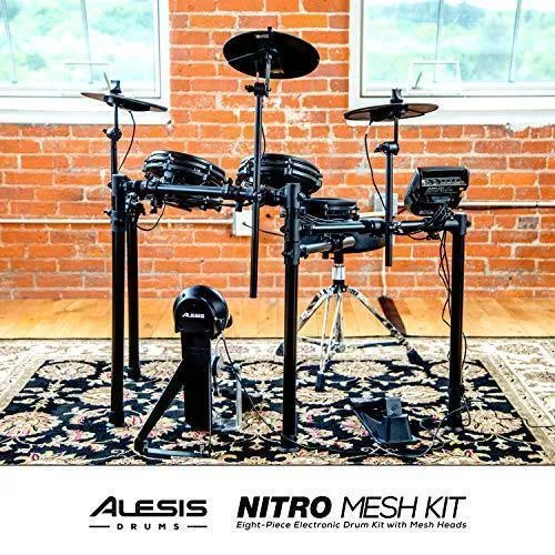 Alesis Drums Nitro Mesh Kit - Eight Piece All Mesh Electronic Drum Kit With Super Solid Aluminum Rack, 385 Sounds, 60 Play Along Tracks, Connection Cables, Drum Sticks & Drum Key Included