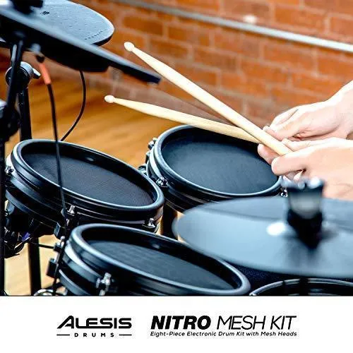 Alesis Drums Nitro Mesh Kit - Eight Piece All Mesh Electronic Drum Kit With Super Solid Aluminum Rack, 385 Sounds, 60 Play Along Tracks, Connection Cables, Drum Sticks & Drum Key Included