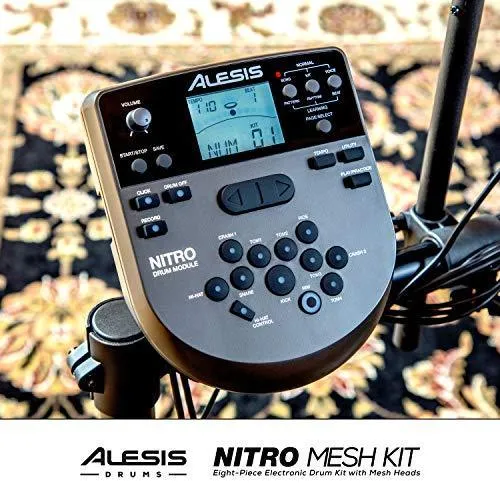 Alesis Drums Nitro Mesh Kit - Eight Piece All Mesh Electronic Drum Kit With Super Solid Aluminum Rack, 385 Sounds, 60 Play Along Tracks, Connection Cables, Drum Sticks & Drum Key Included