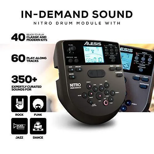 Alesis Drums Nitro Mesh Kit - Eight Piece All Mesh Electronic Drum Kit With Super Solid Aluminum Rack, 385 Sounds, 60 Play Along Tracks, Connection Cables, Drum Sticks & Drum Key Included