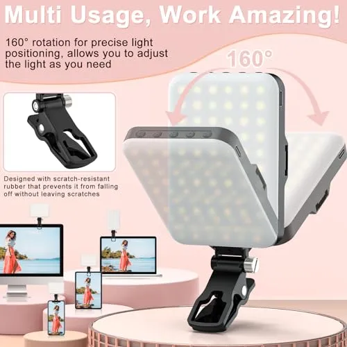 ALTSON 2-Pack 60 LED Selfie Light Portable Clip for Phone Fill Light Rechargeable 2200mAh Clip on Light, CRI 97 , 3 Light Modes Camera Lighting for Phone, iPhone, Webcam, TikTok, Photo, Makeup