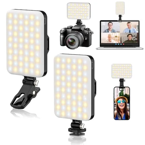 ALTSON 2-Pack 60 LED Selfie Light Portable Clip for Phone Fill Light Rechargeable 2200mAh Clip on Light, CRI 97 , 3 Light Modes Camera Lighting for Phone, iPhone, Webcam, TikTok, Photo, Makeup