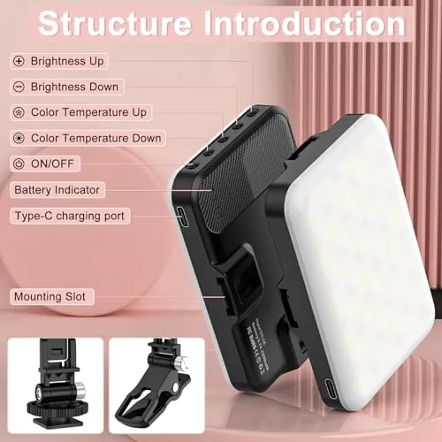ALTSON 2-Pack 60 LED Selfie Light Portable Clip for Phone Fill Light Rechargeable 2200mAh Clip on Light, CRI 97 , 3 Light Modes Camera Lighting for Phone, iPhone, Webcam, TikTok, Photo, Makeup