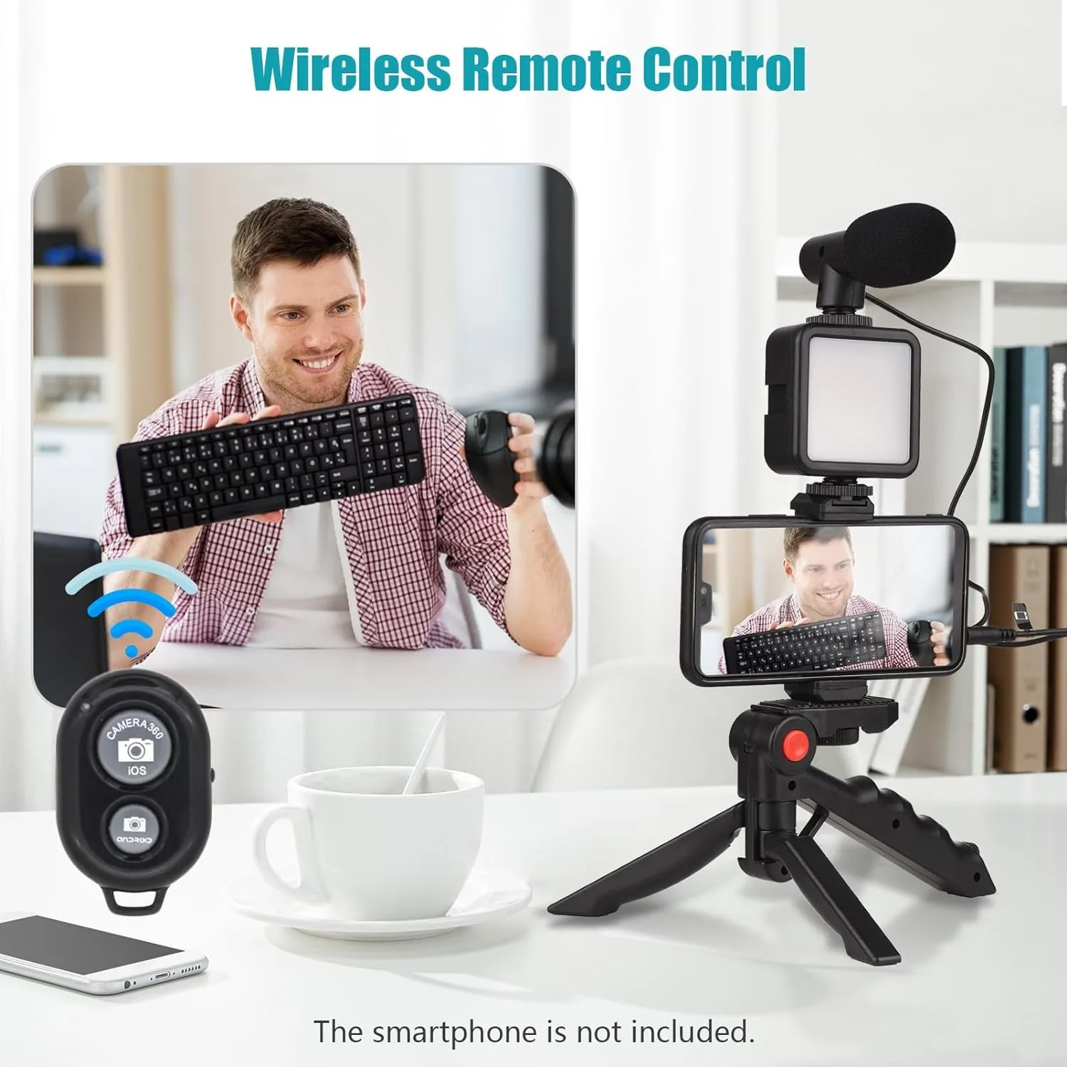 Andoer Smartphone Vlog Kit Mini LED Video Light   Cardioid Microphone   Extendable Phone Clip   Tripod with Adjustable Brightness for Live Stream Vlog Video Shooting Video Conference Selfie