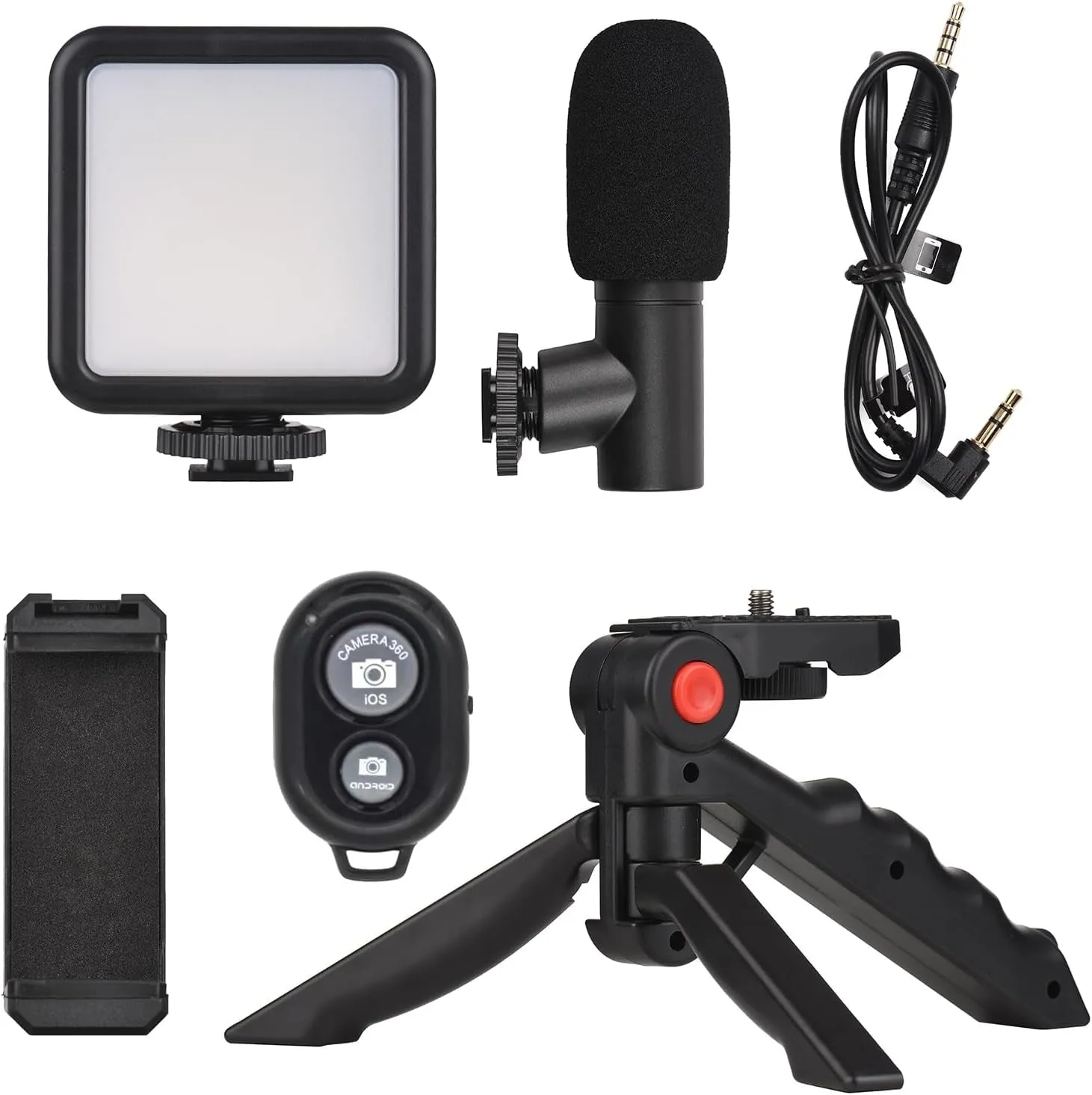 Andoer Smartphone Vlog Kit Mini LED Video Light   Cardioid Microphone   Extendable Phone Clip   Tripod with Adjustable Brightness for Live Stream Vlog Video Shooting Video Conference Selfie
