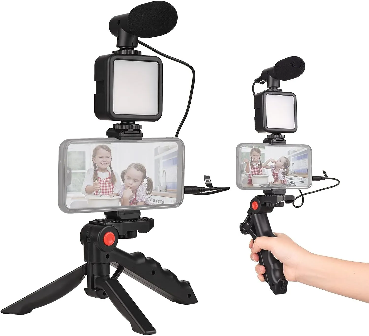 Andoer Smartphone Vlog Kit Mini LED Video Light   Cardioid Microphone   Extendable Phone Clip   Tripod with Adjustable Brightness for Live Stream Vlog Video Shooting Video Conference Selfie