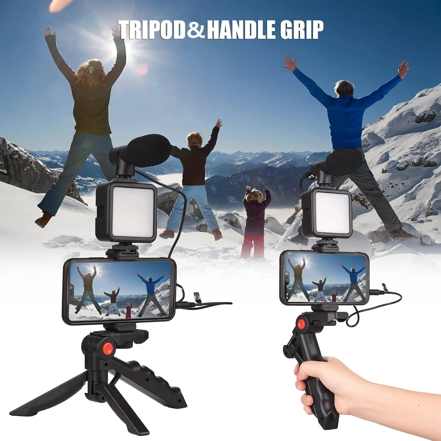 Andoer Smartphone Vlog Kit Mini LED Video Light   Cardioid Microphone   Extendable Phone Clip   Tripod with Adjustable Brightness for Live Stream Vlog Video Shooting Video Conference Selfie