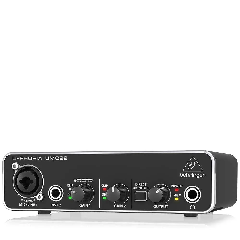 Behringer U-PHORIA UMC22 Audiophile 2x2 USB Audio Interface with MIDAS Mic Preamplifier