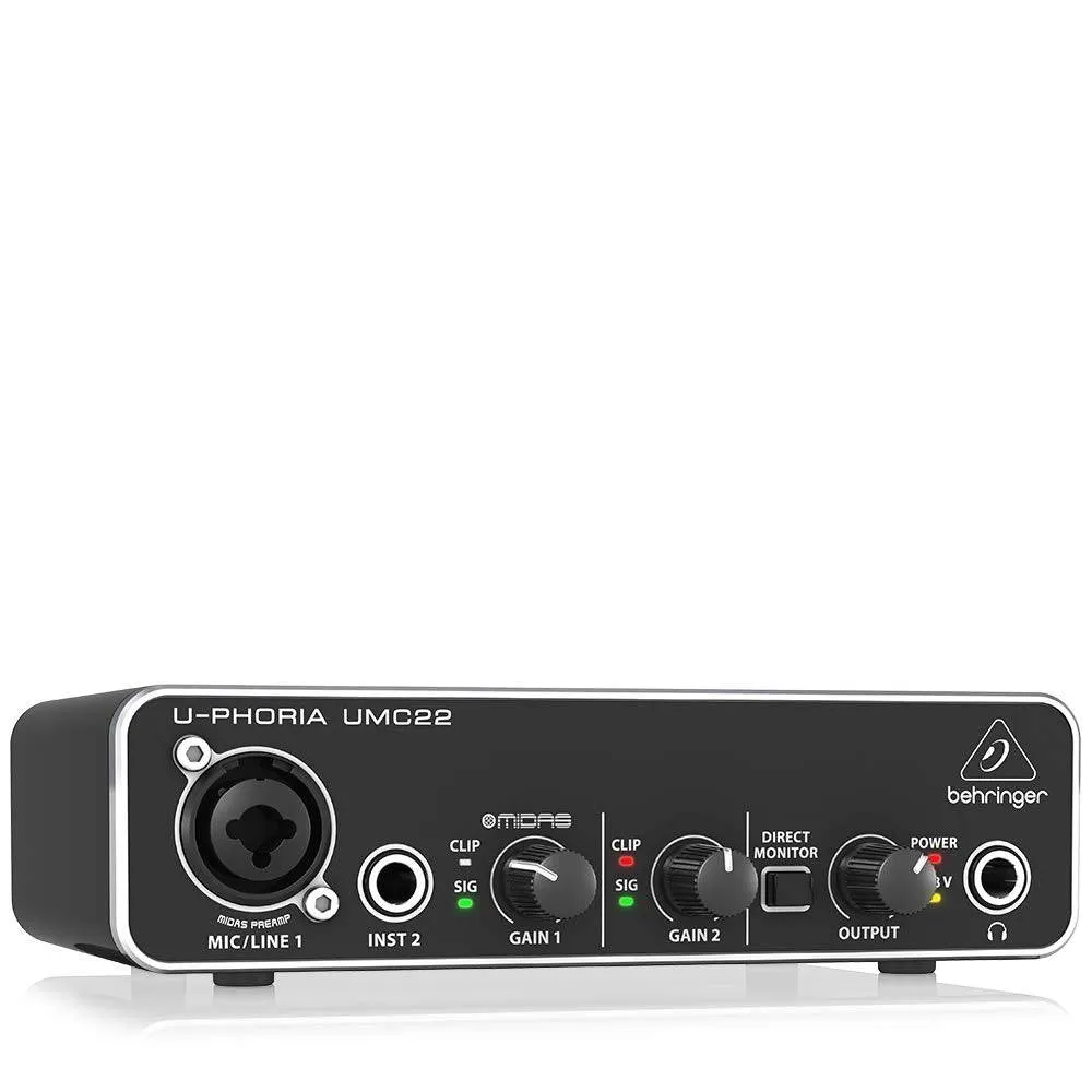Behringer U-PHORIA UMC22 Audiophile 2x2 USB Audio Interface with MIDAS Mic Preamplifier