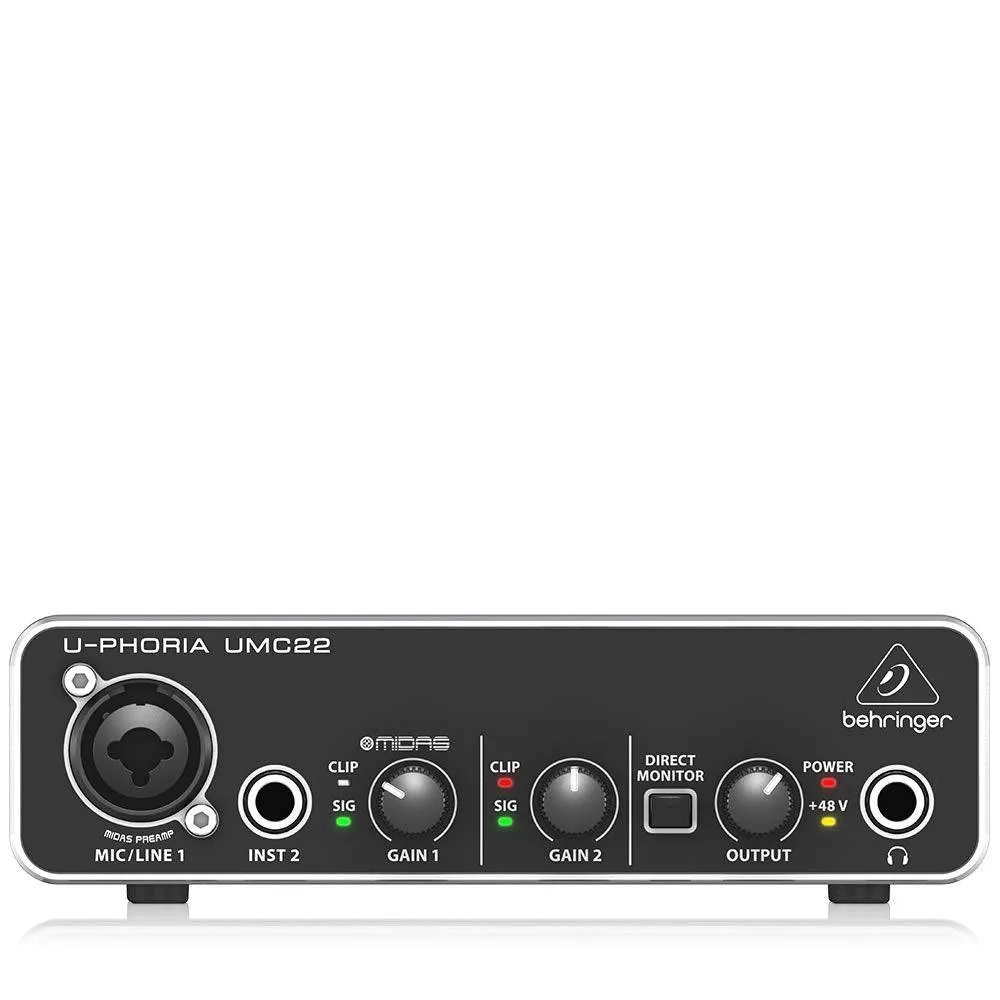 Behringer U-PHORIA UMC22 Audiophile 2x2 USB Audio Interface with MIDAS Mic Preamplifier